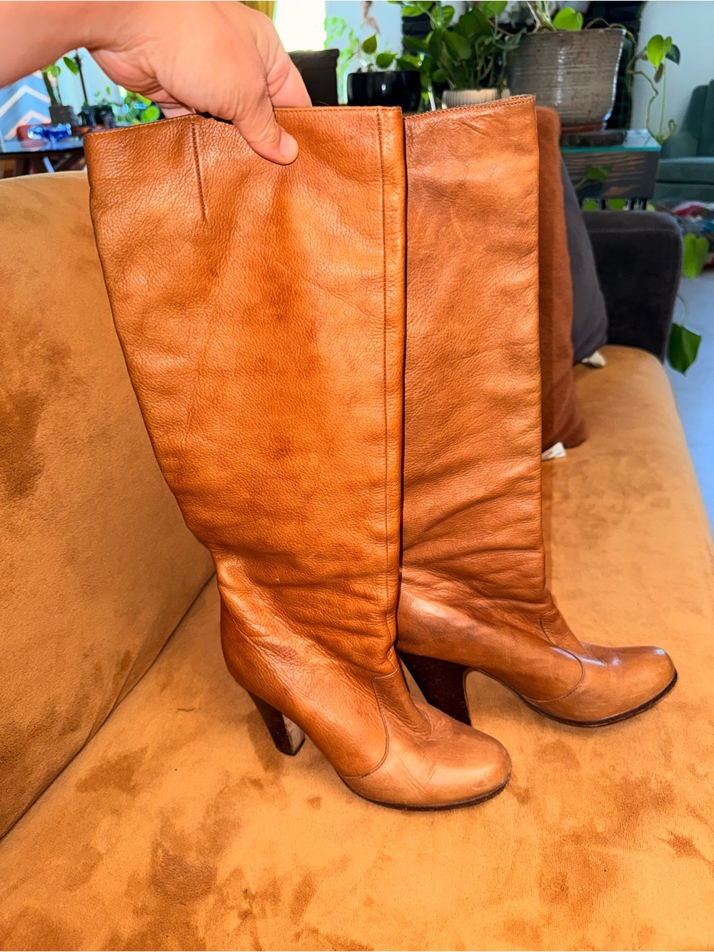 Dolce Vita Cognac Leather Knee-High Heeled Boots
